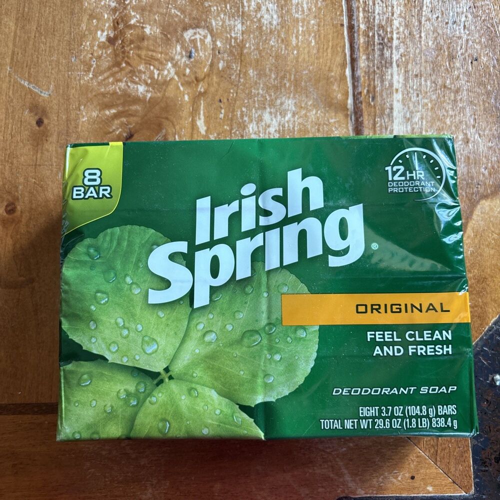Irish Spring 8 BARS 3.7oz ORIGINAL Scent Deodorant Soap NO FLAXSEED/LINSEED OIL